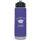 Personalized purple 20 oz vacuum insulated water bottle with 'Class of with Cap' design