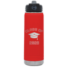 Personalized red 20 oz vacuum insulated water bottle with 'Class of with Cap' design