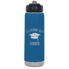 Personalized royal blue 20 oz vacuum insulated water bottle with 'Class of with Cap' design