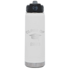Personalized white 20 oz vacuum insulated water bottle with 'Class of with Cap' design