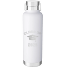 Personalized white 24 oz vacuum insulated water bottle with 'Class of with Cap' design