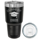 Personalized black 30 oz vacuum insulated tumbler with 'Class of with Cap' design