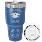 Personalized royal blue 30 oz vacuum insulated tumbler with 'Class of with Cap' design