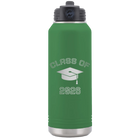 Personalized green 32 oz vacuum insulated water bottle with 'Class of with Cap' design