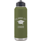 Personalized olive green 32 oz vacuum insulated water bottle with 'Class of with Cap' design