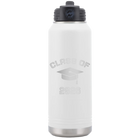Personalized white 32 oz vacuum insulated water bottle with 'Class of with Cap' design