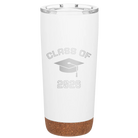 Personalized white 20 oz vacuum insulated tumbler with 'Class of with Cap' design