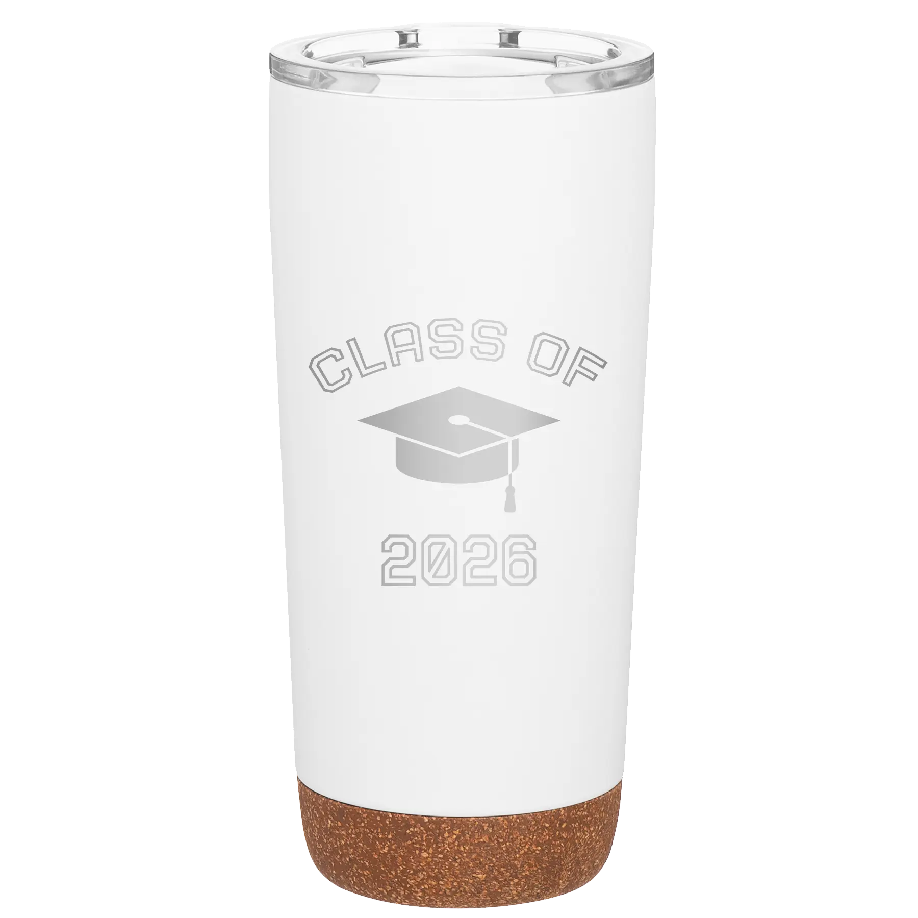 Personalized white 20 oz vacuum insulated tumbler with 'Class of with Cap' design
