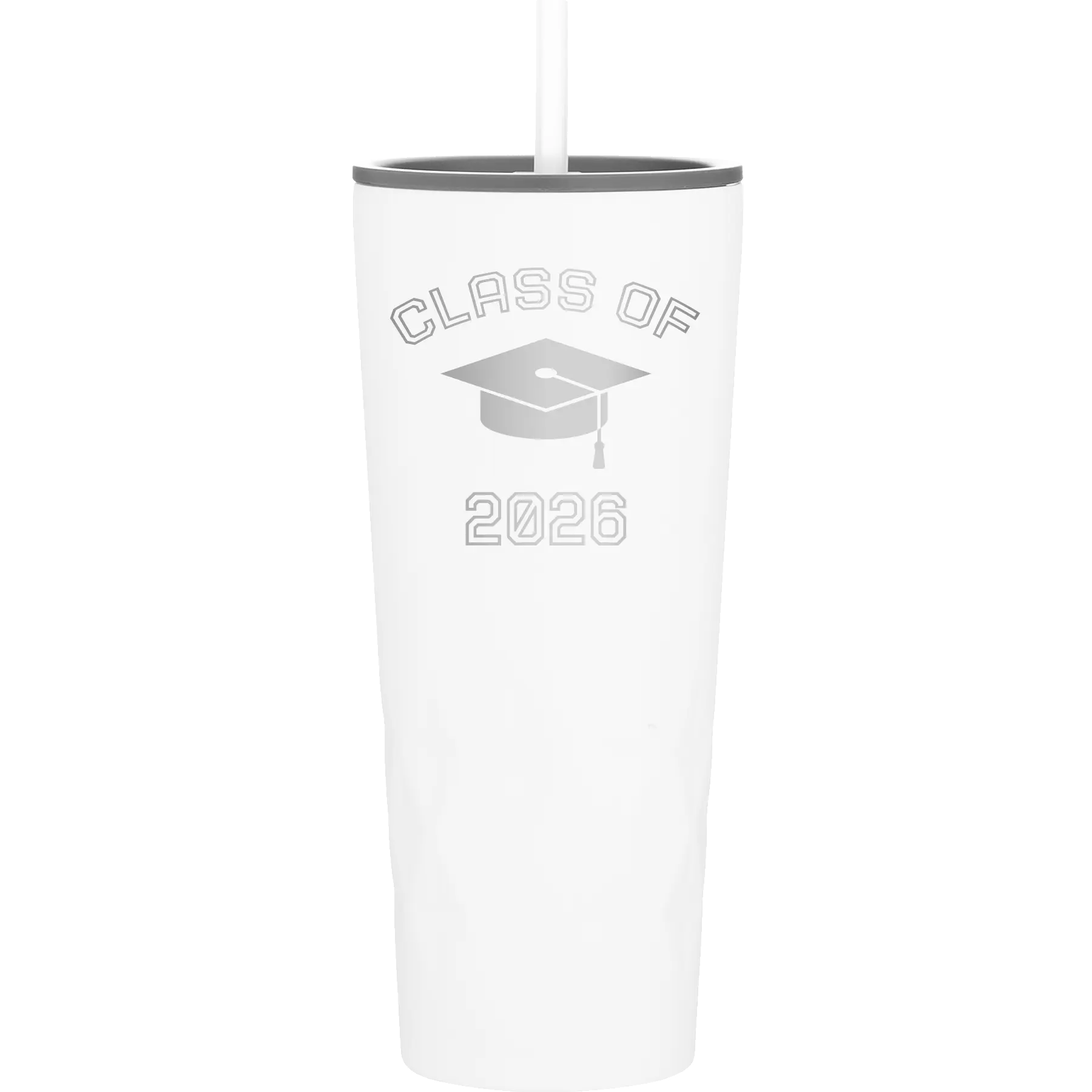 Personalized white 20 oz vacuum insulated tumbler with 'Class of with Cap' design
