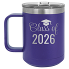 Personalized purple 15 oz vacuum insulated coffee mug with 'Class of' design