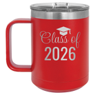 Personalized red 15 oz vacuum insulated coffee mug with 'Class of' design
