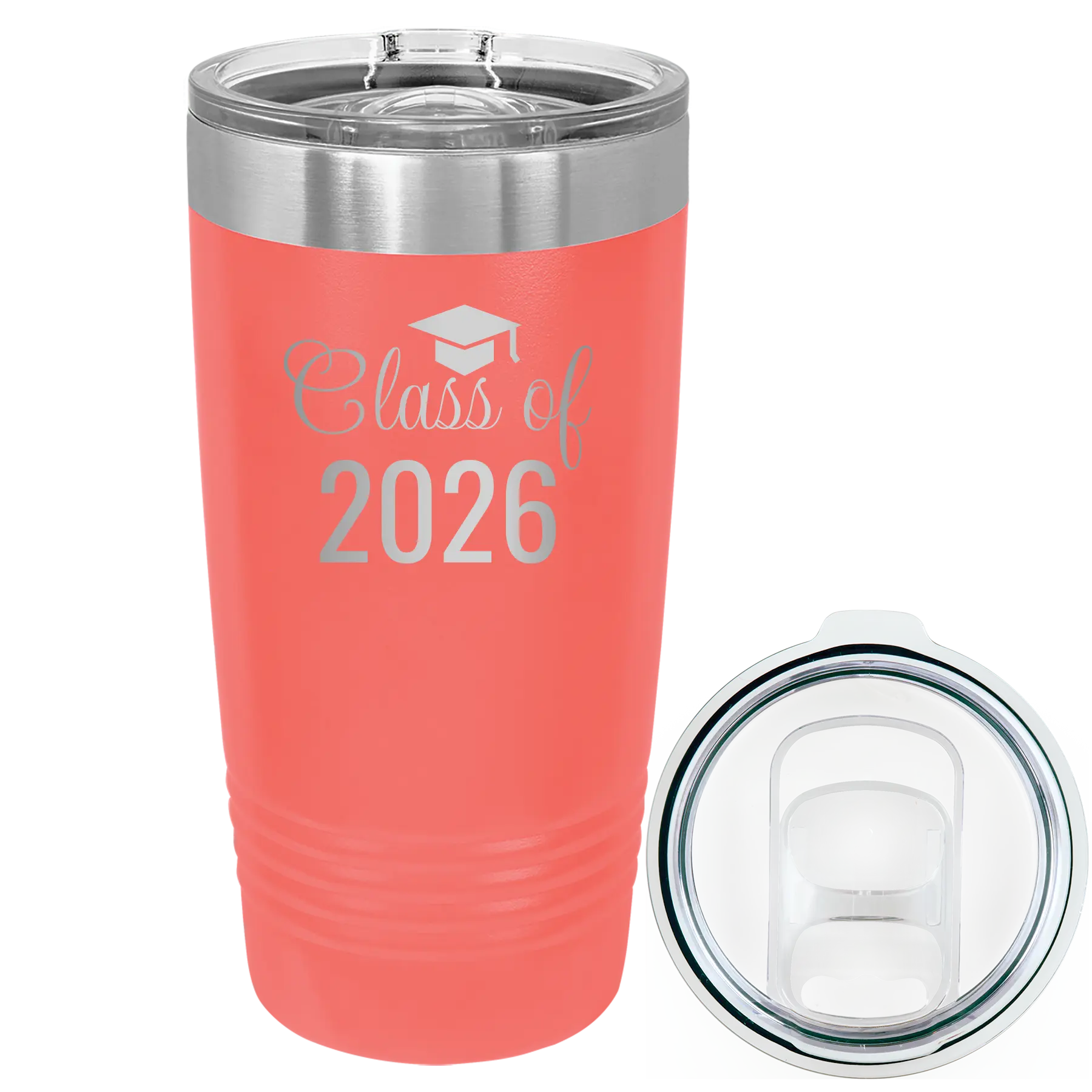 Personalized coral 20 oz vacuum insulated tumbler with 'Class of' design