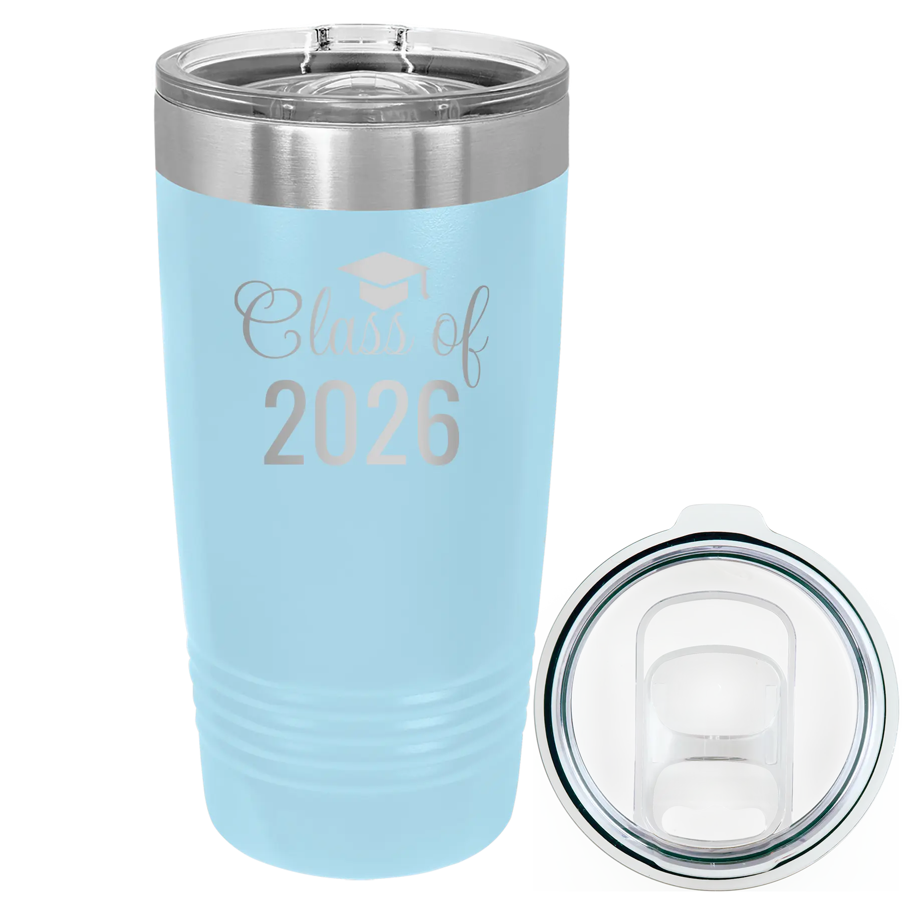 Personalized light blue 20 oz vacuum insulated tumbler with 'Class of' design