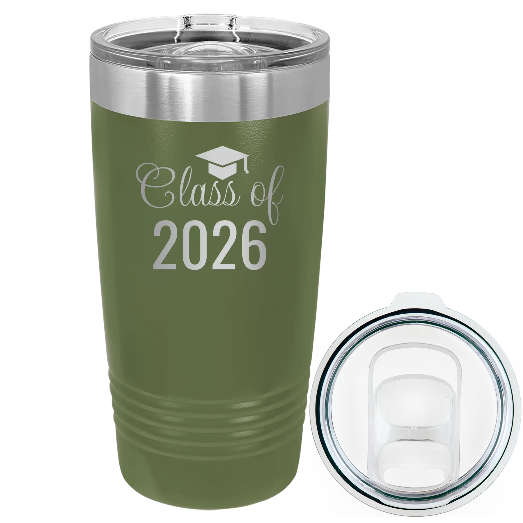 Personalized olive green 20 oz vacuum insulated tumbler with 'Class of' design