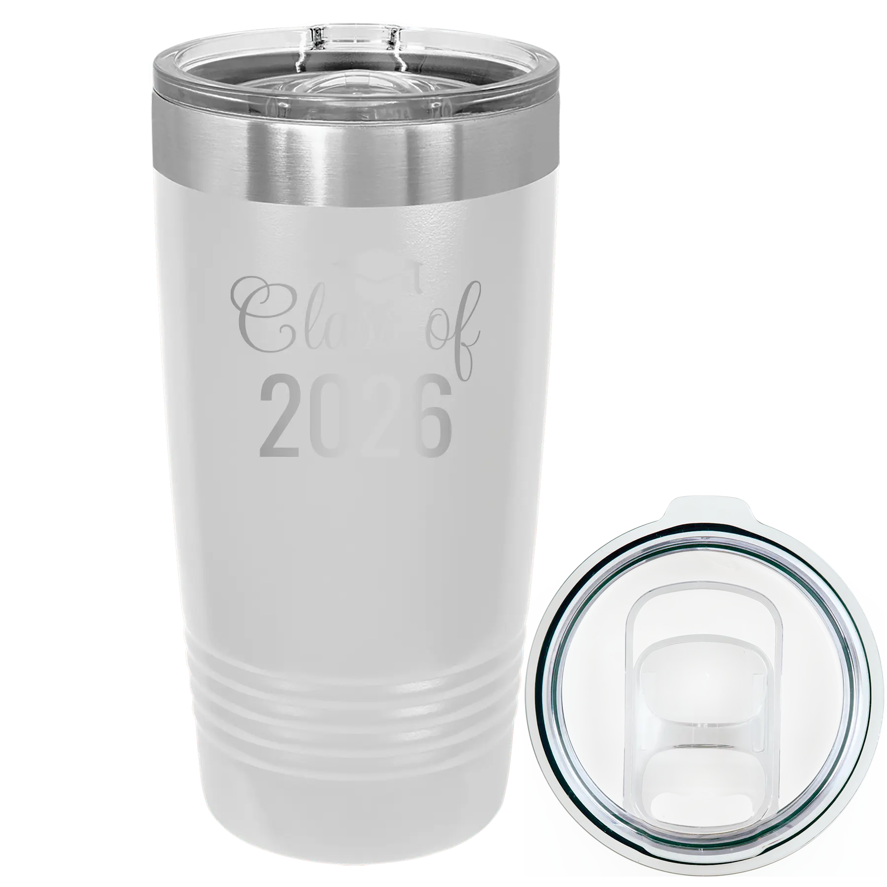 Personalized white 20 oz vacuum insulated tumbler with 'Class of' design