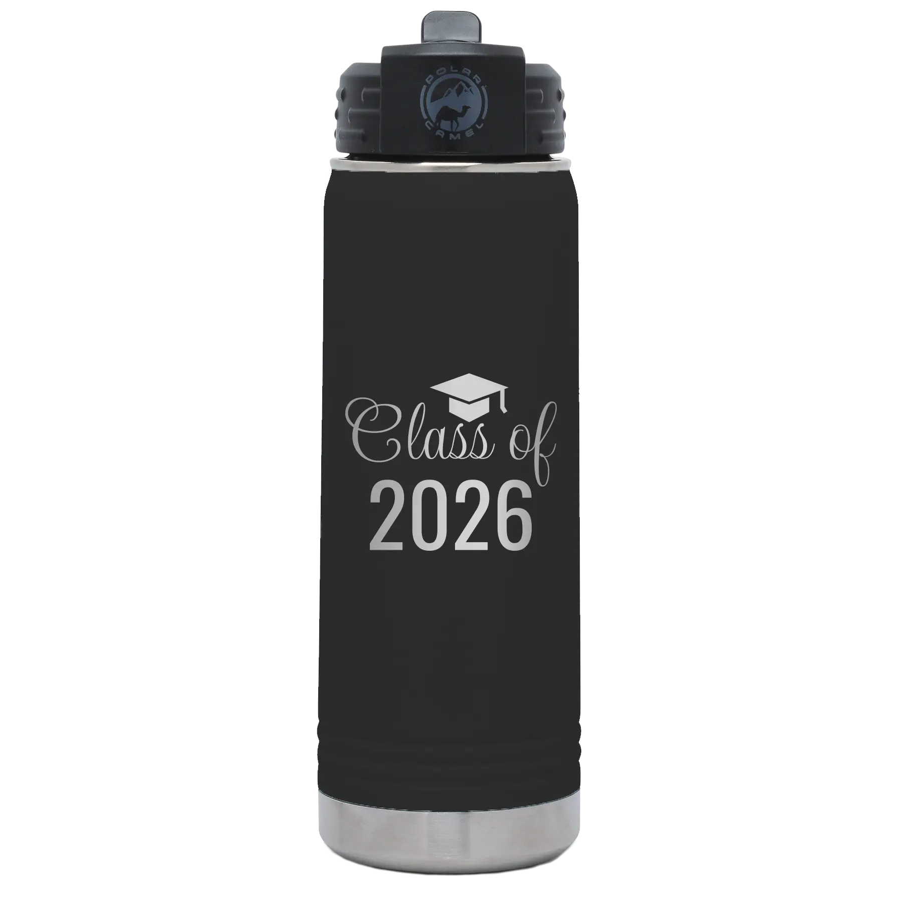 Personalized black 20 oz vacuum insulated water bottle with 'Class of' design