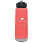 Personalized coral 20 oz vacuum insulated water bottle with 'Class of' design