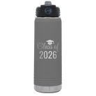 Personalized dark gray 20 oz vacuum insulated water bottle with 'Class of' design