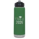 Personalized green 20 oz vacuum insulated water bottle with 'Class of' design
