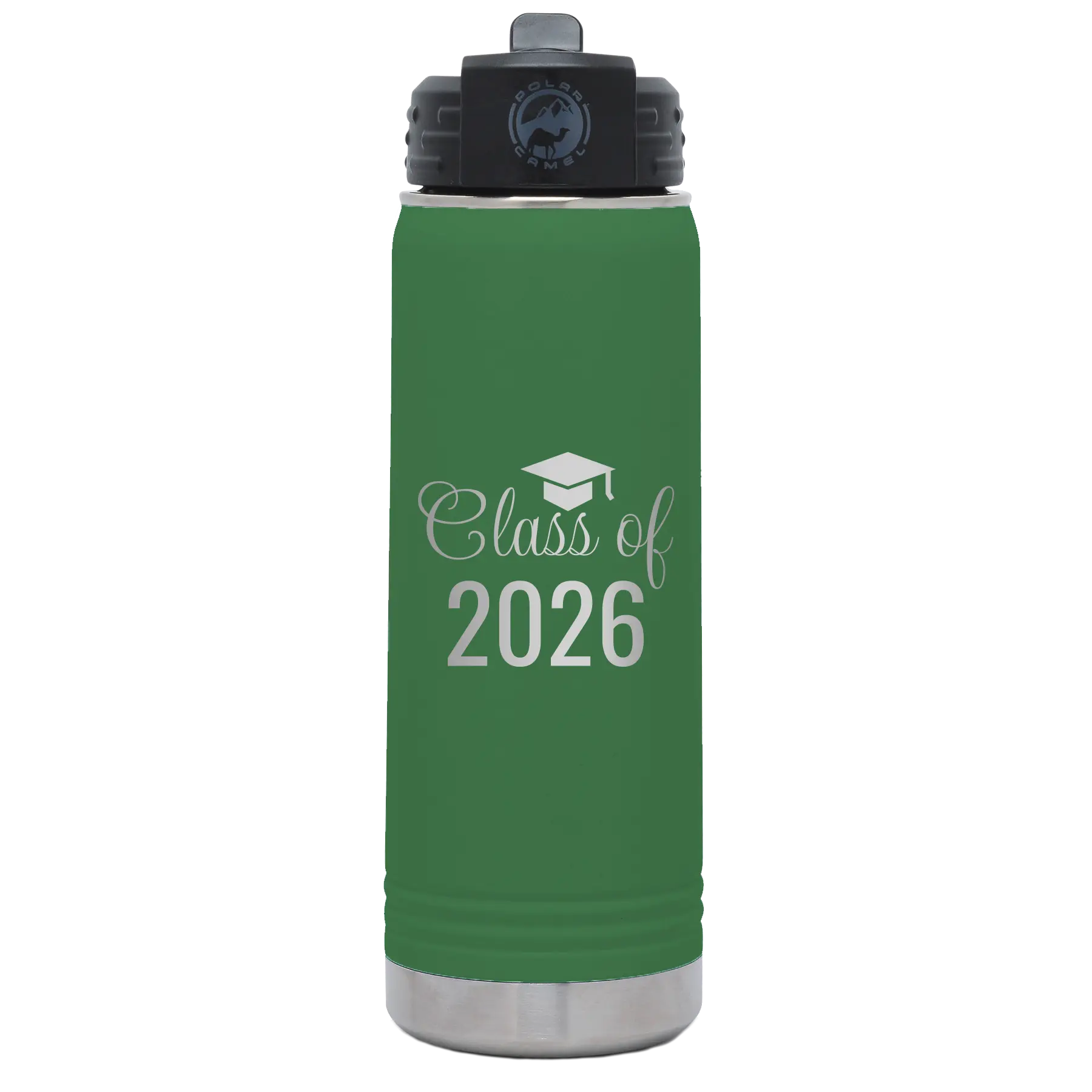 Personalized green 20 oz vacuum insulated water bottle with 'Class of' design