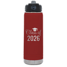 Personalized maroon 20 oz vacuum insulated water bottle with 'Class of' design
