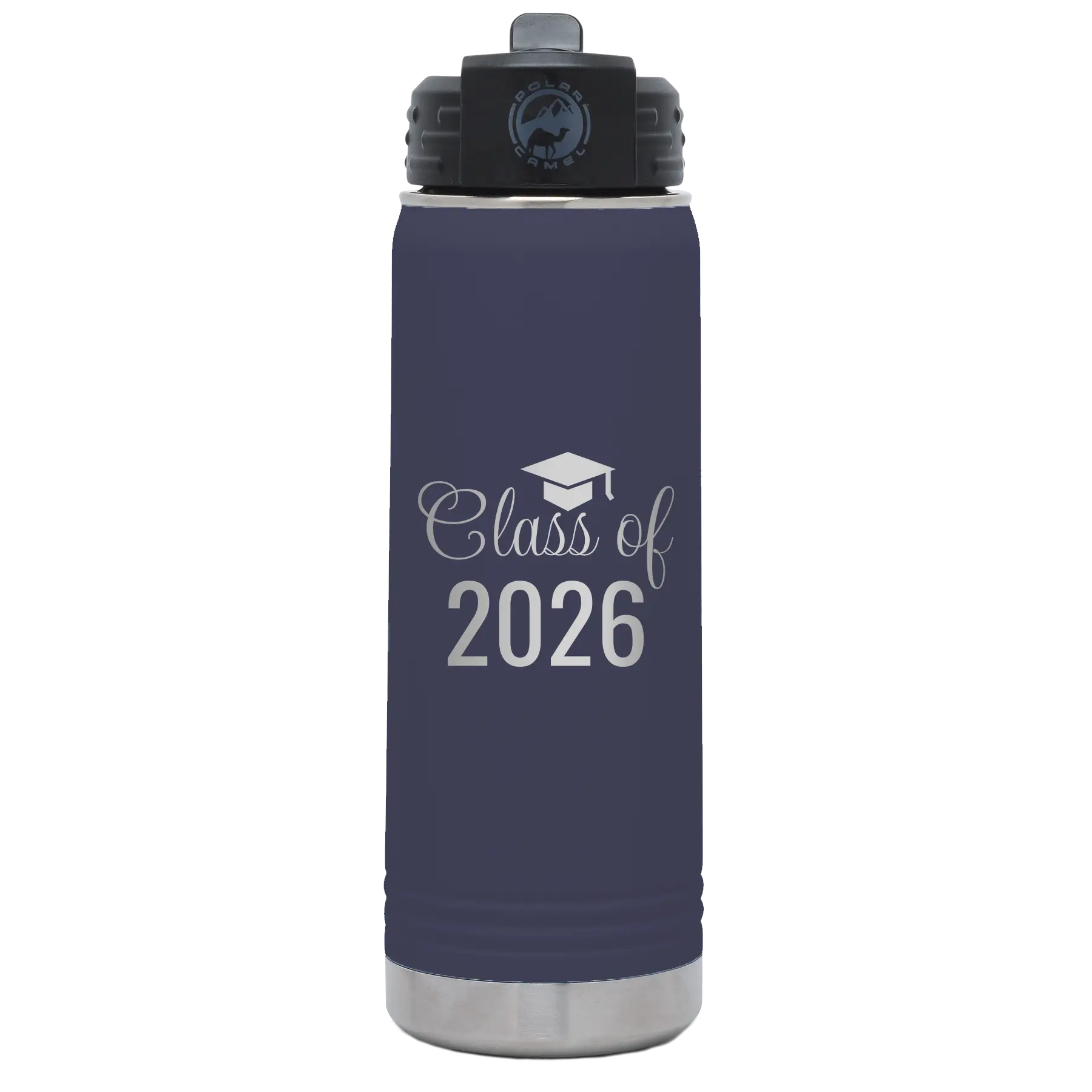 Personalized navy 20 oz vacuum insulated water bottle with 'Class of' design