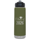 Personalized olive green 20 oz vacuum insulated water bottle with 'Class of' design