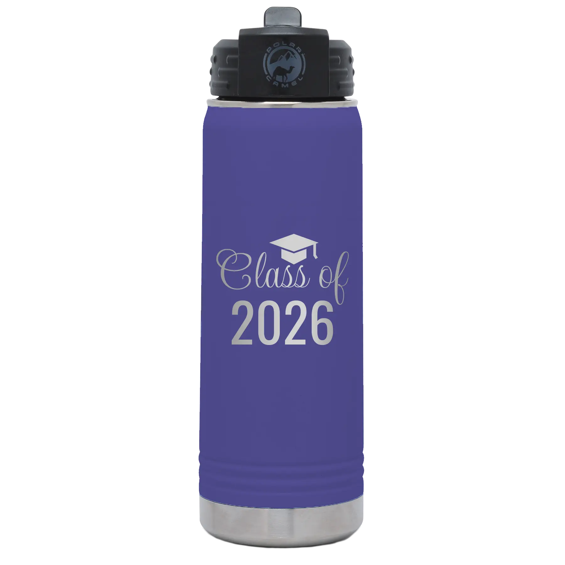 Personalized purple 20 oz vacuum insulated water bottle with 'Class of' design
