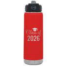 Personalized red 20 oz vacuum insulated water bottle with 'Class of' design