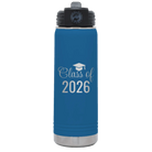 Personalized royal blue 20 oz vacuum insulated water bottle with 'Class of' design