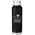 Personalized black 24 oz vacuum insulated water bottle with 'Class of' design
