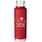 Personalized red 24 oz vacuum insulated water bottle with 'Class of' design
