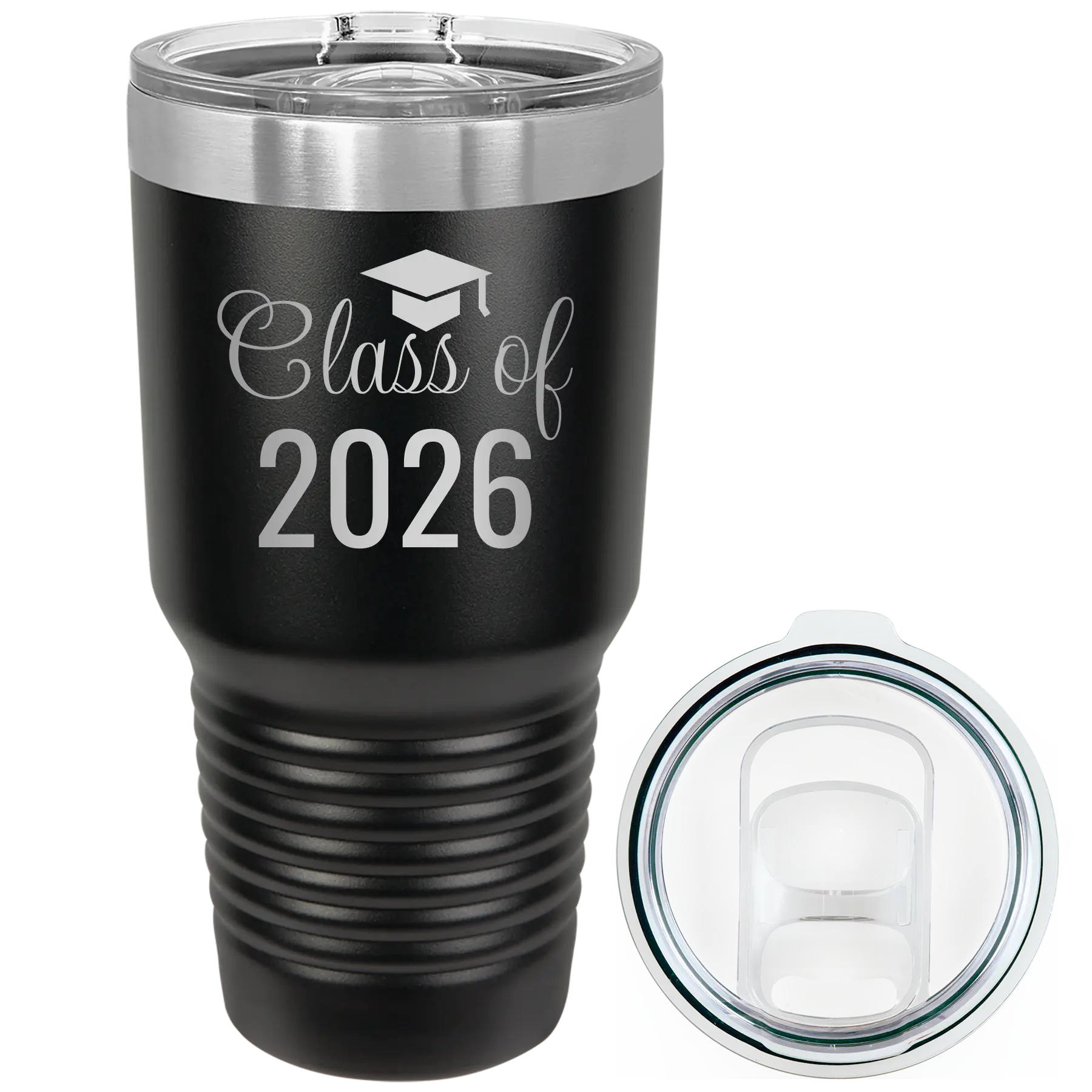 Personalized black 30 oz vacuum insulated tumbler with 'Class of' design