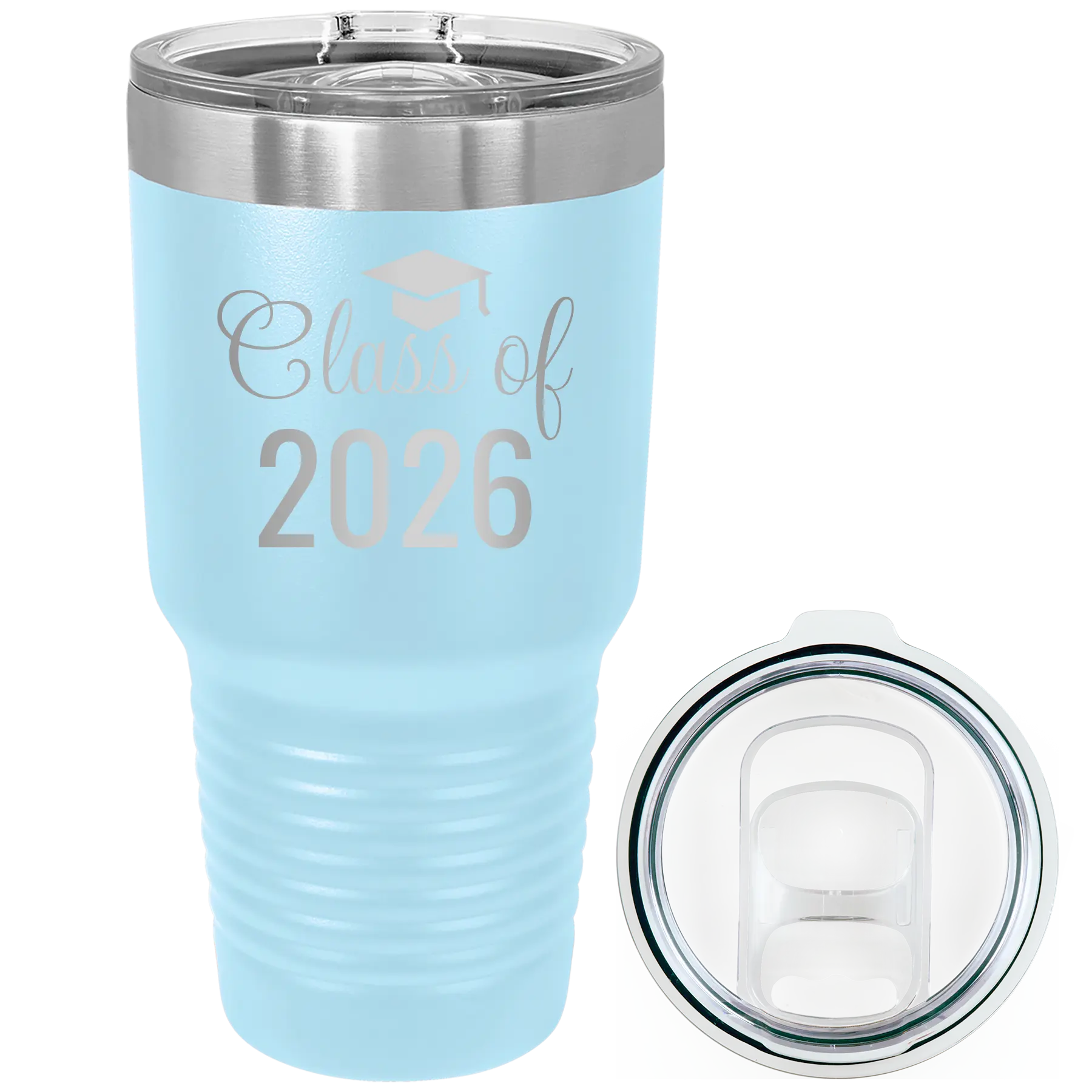 Personalized light blue 30 oz vacuum insulated tumbler with 'Class of' design