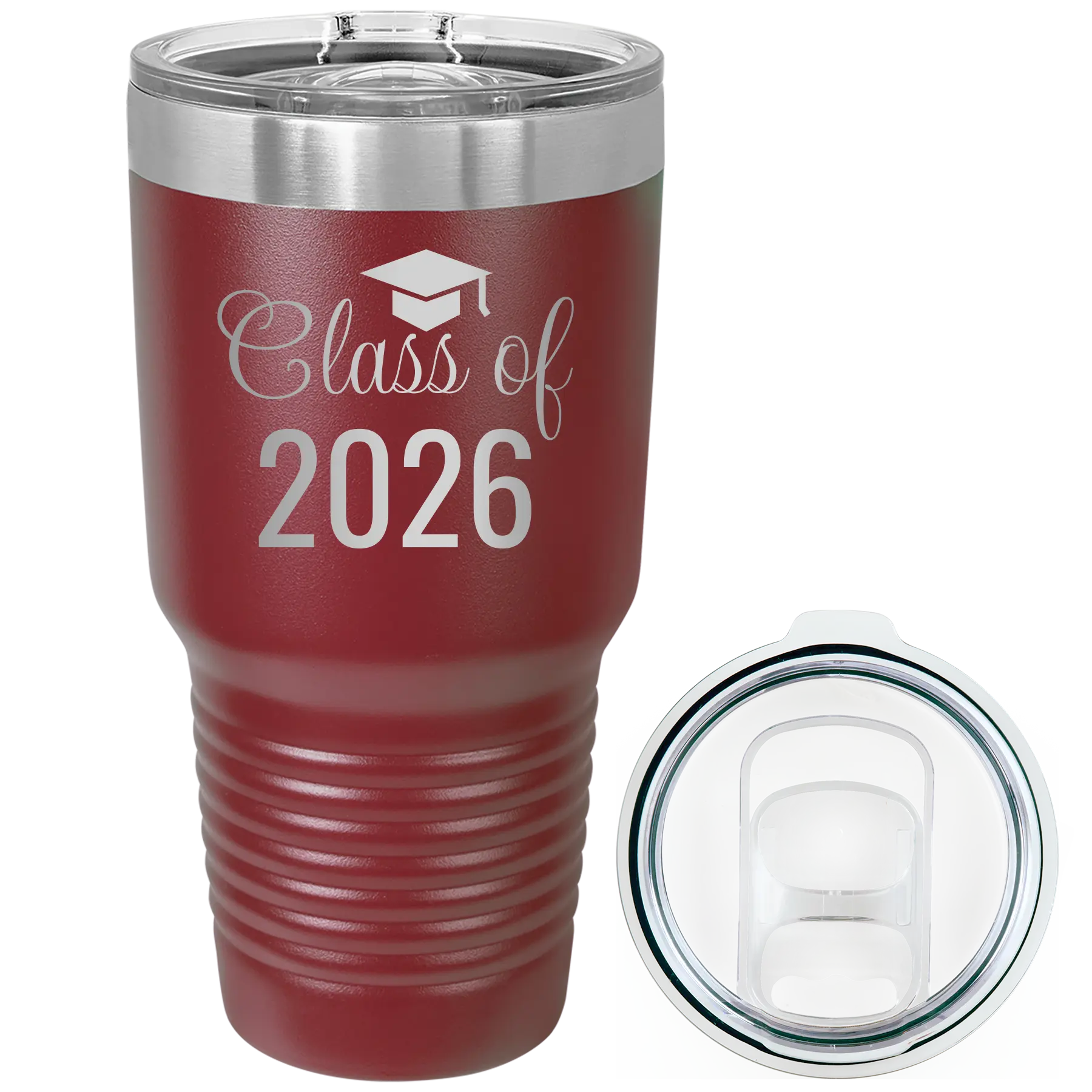 Personalized maroon 30 oz vacuum insulated tumbler with 'Class of' design