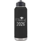 Personalized black 32 oz vacuum insulated water bottle with 'Class of' design