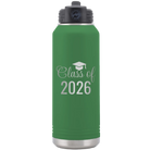 Personalized green 32 oz vacuum insulated water bottle with 'Class of' design