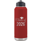Personalized maroon 32 oz vacuum insulated water bottle with 'Class of' design