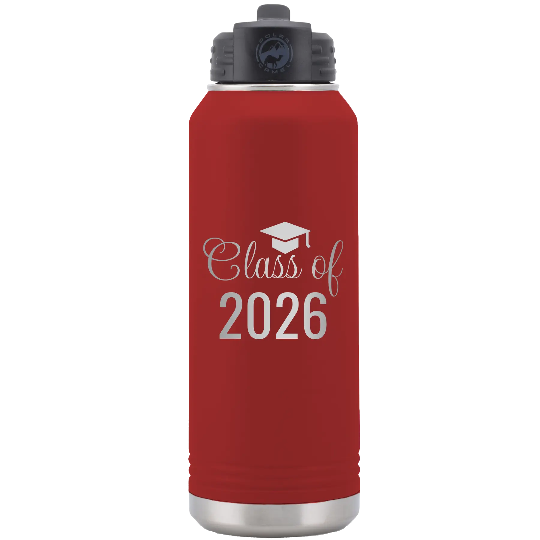 Personalized maroon 32 oz vacuum insulated water bottle with 'Class of' design