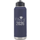 Personalized navy 32 oz vacuum insulated water bottle with 'Class of' design