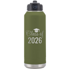 Personalized olive green 32 oz vacuum insulated water bottle with 'Class of' design