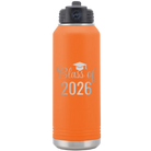 Personalized orange 32 oz vacuum insulated water bottle with 'Class of' design
