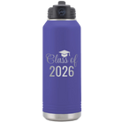 Personalized purple 32 oz vacuum insulated water bottle with 'Class of' design