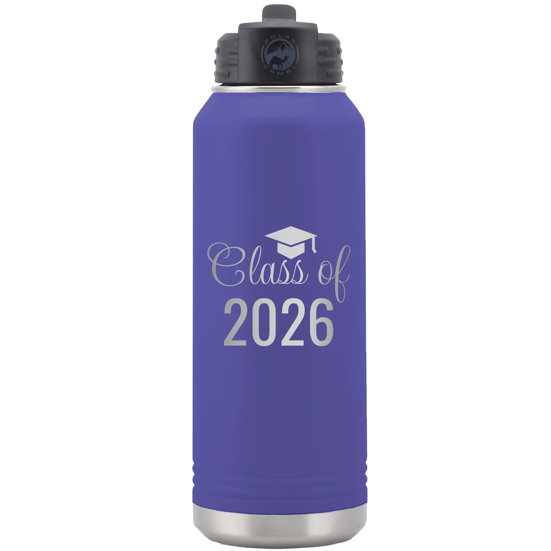 Personalized purple 32 oz vacuum insulated water bottle with 'Class of' design