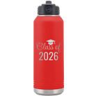 Personalized red 32 oz vacuum insulated water bottle with 'Class of' design