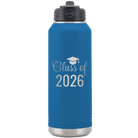 Personalized royal blue 32 oz vacuum insulated water bottle with 'Class of' design