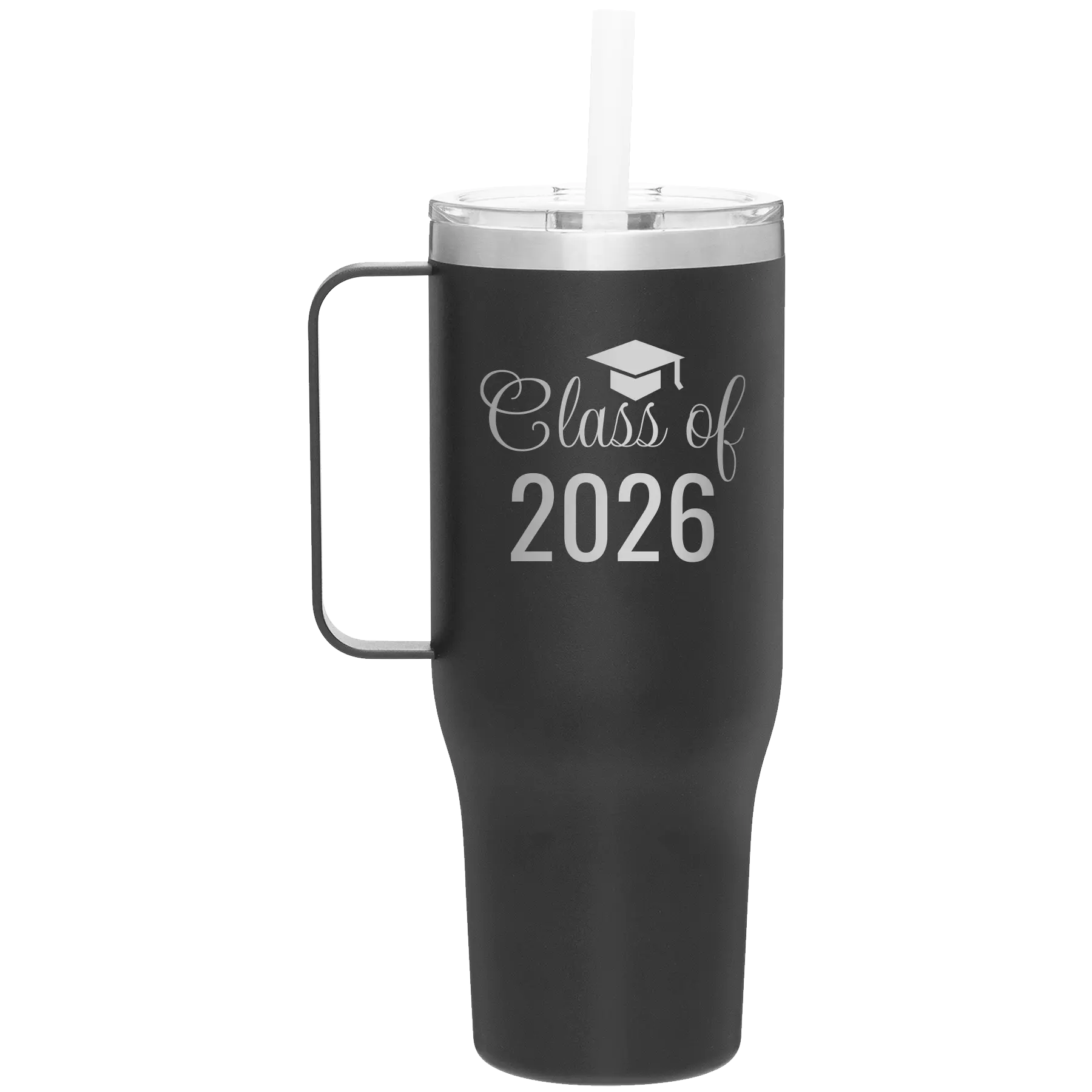 Personalized black 40 oz vacuum insulated tumbler mug with 'Class of' design