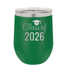 Personalized green 12 oz vacuum insulated wine cup with 'Class of' design