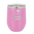 Personalized light purple 12 oz vacuum insulated wine cup with 'Class of' design