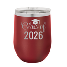 Personalized maroon 12 oz vacuum insulated wine cup with 'Class of' design
